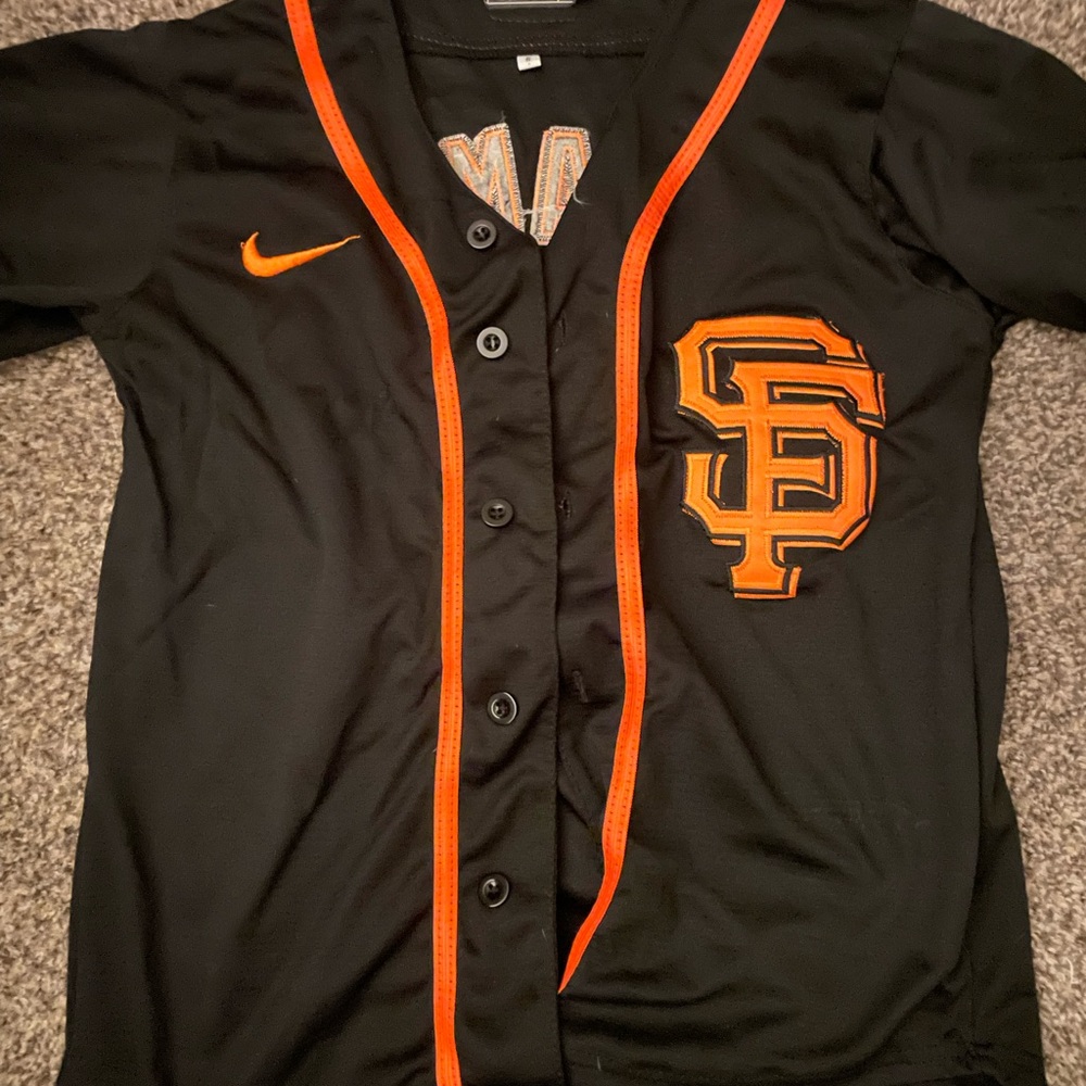 Nike Kids Black and Orange Baseball Jersey